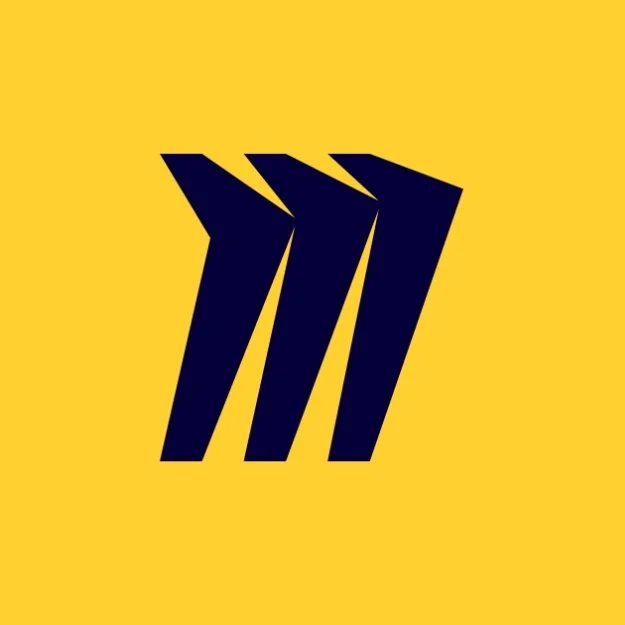 Miro logo featuring three stylized angled lines in dark blue on a yellow background.