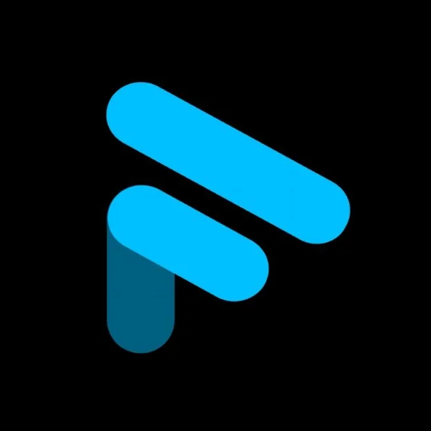 Fathom logo featuring stylized blue letter 'F' logo on a black background.