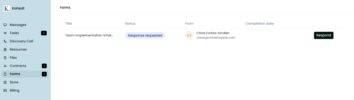Assembly intake form titled “Team Implementation Intake Form” with Section 1 questions and a Submit button.