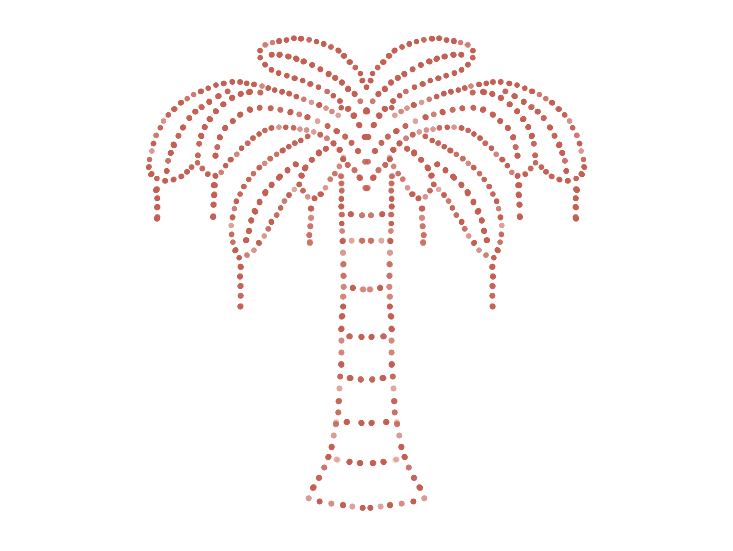 A palm tree design created with pink dotted lines on a black background.