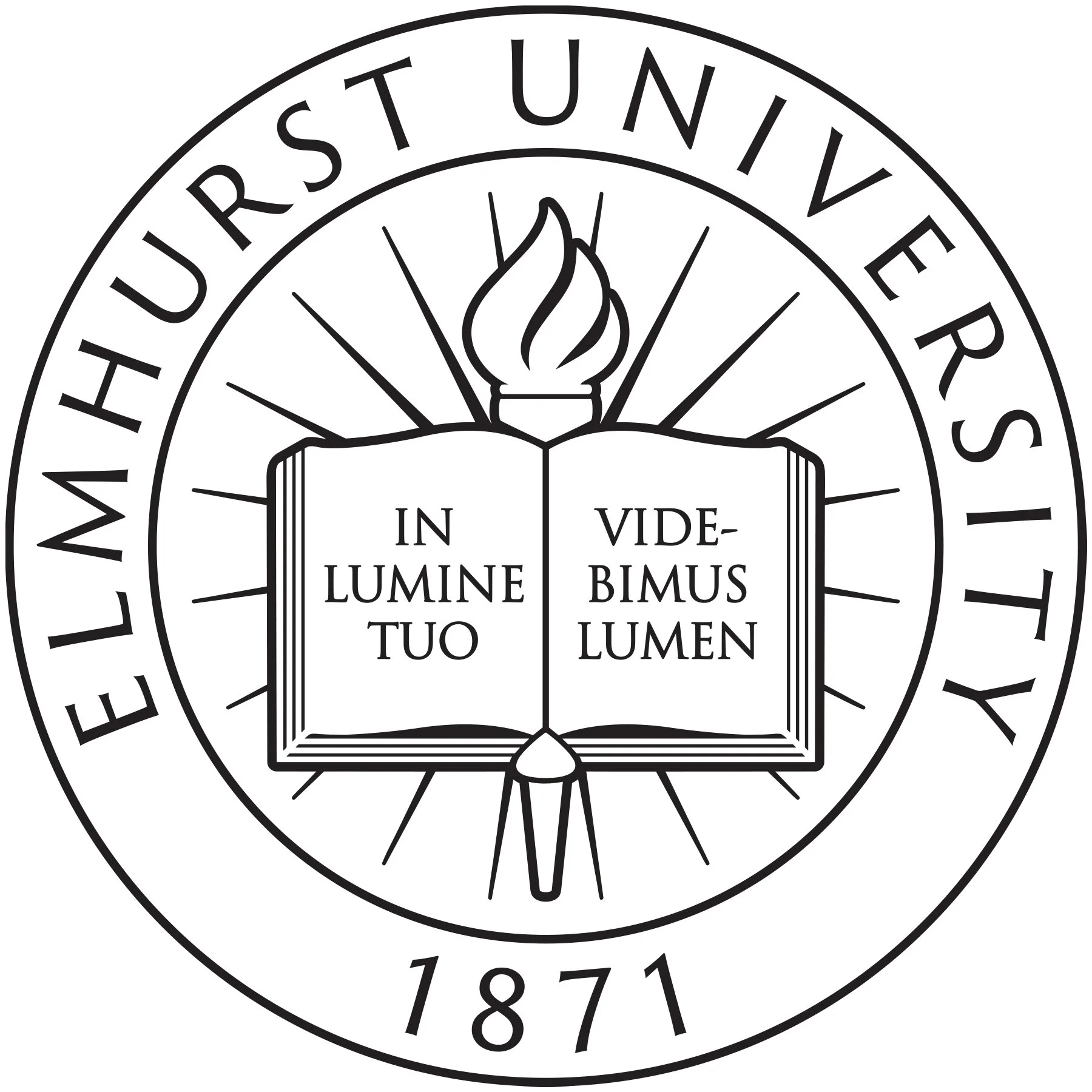 Seal of the Methodist University with an open book, a flame above, and Latin motto 'In Lumine Tuo Vide Bimus Lumen' and the year 1871.