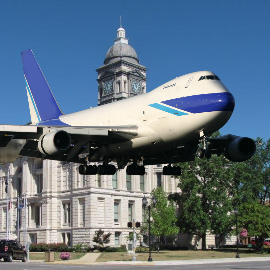 courthouse with 747 on top