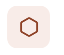 Icon of a brown hexagon outline on a light pink background.