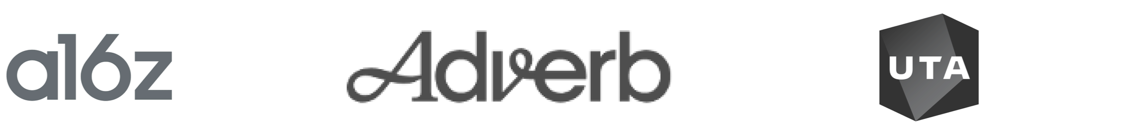 Logo images for a16z, Adverb, and UTA