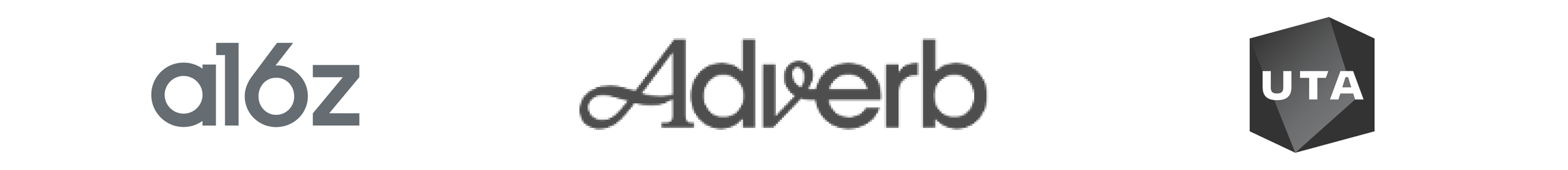 The image shows the logos of a16z, Adverb, and UTA.