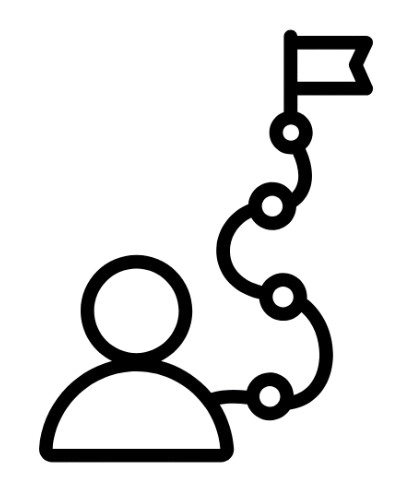 Icon of a person approaching different milestones, ahead of the final end goal.