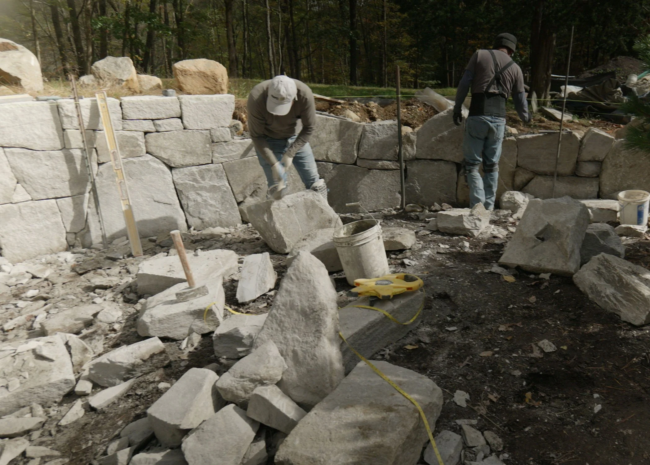 Japanese rock wall construction for a meditation garden