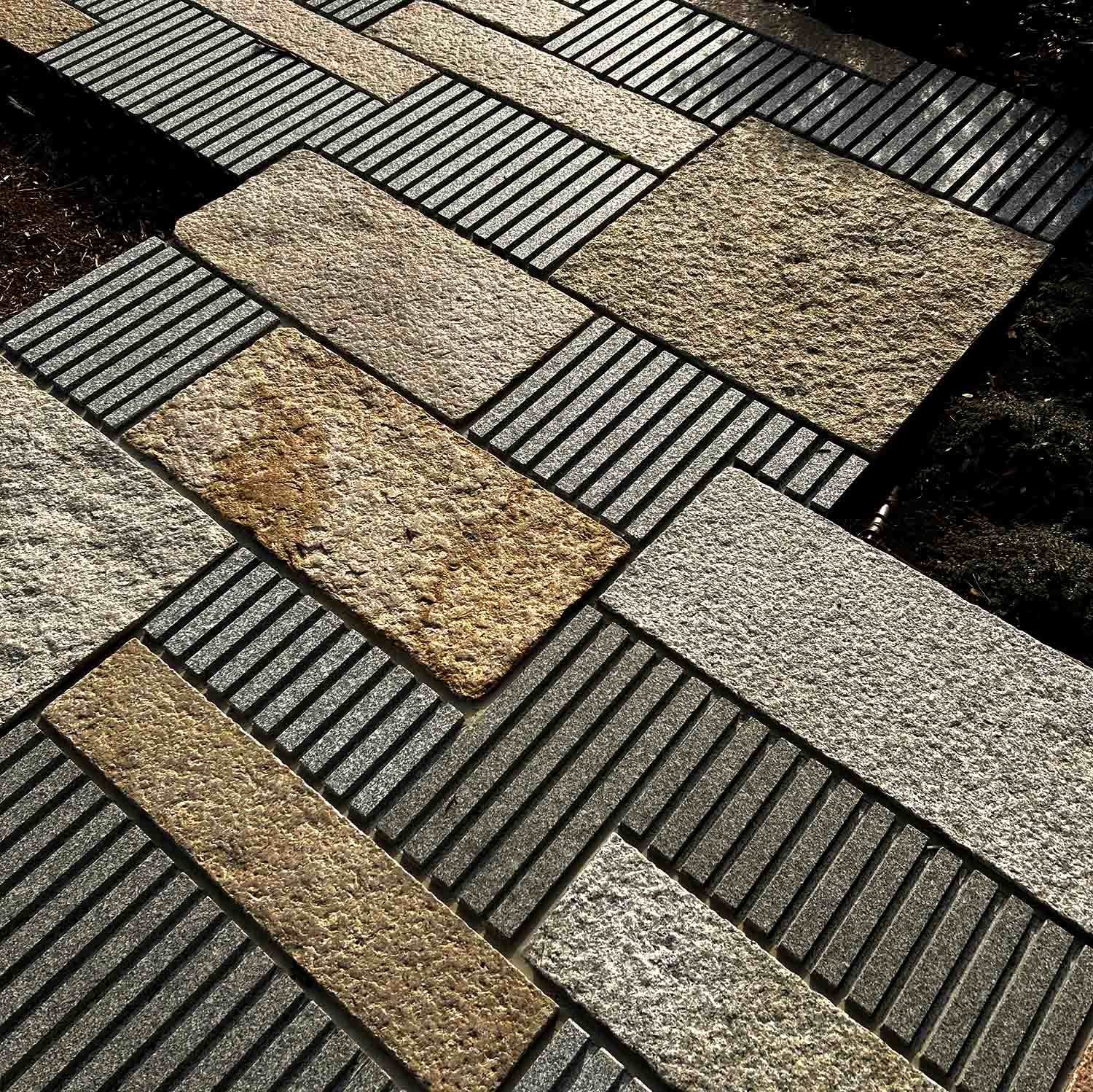 Modern Japanese stone path with antique granite paving stones