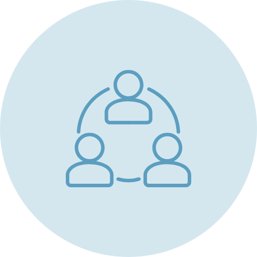 Icon of three people connected in a team or network.