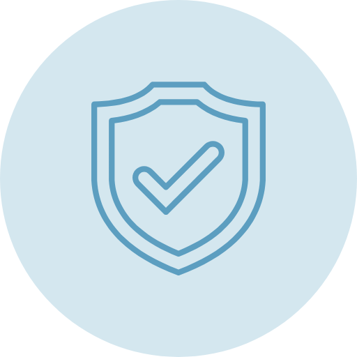 Icon of a shield with a checkmark in the center, representing security or protection.