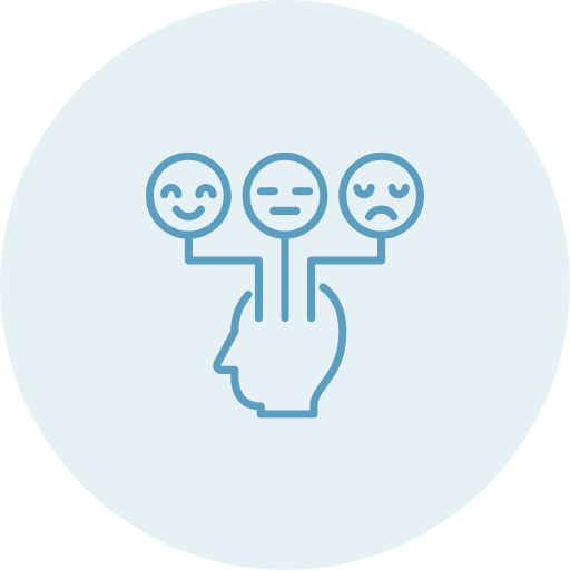 An illustration of a hand with three smiley faces representing different emotions.