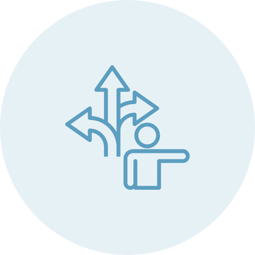 A person pointing in multiple directions with arrows indicating choices.