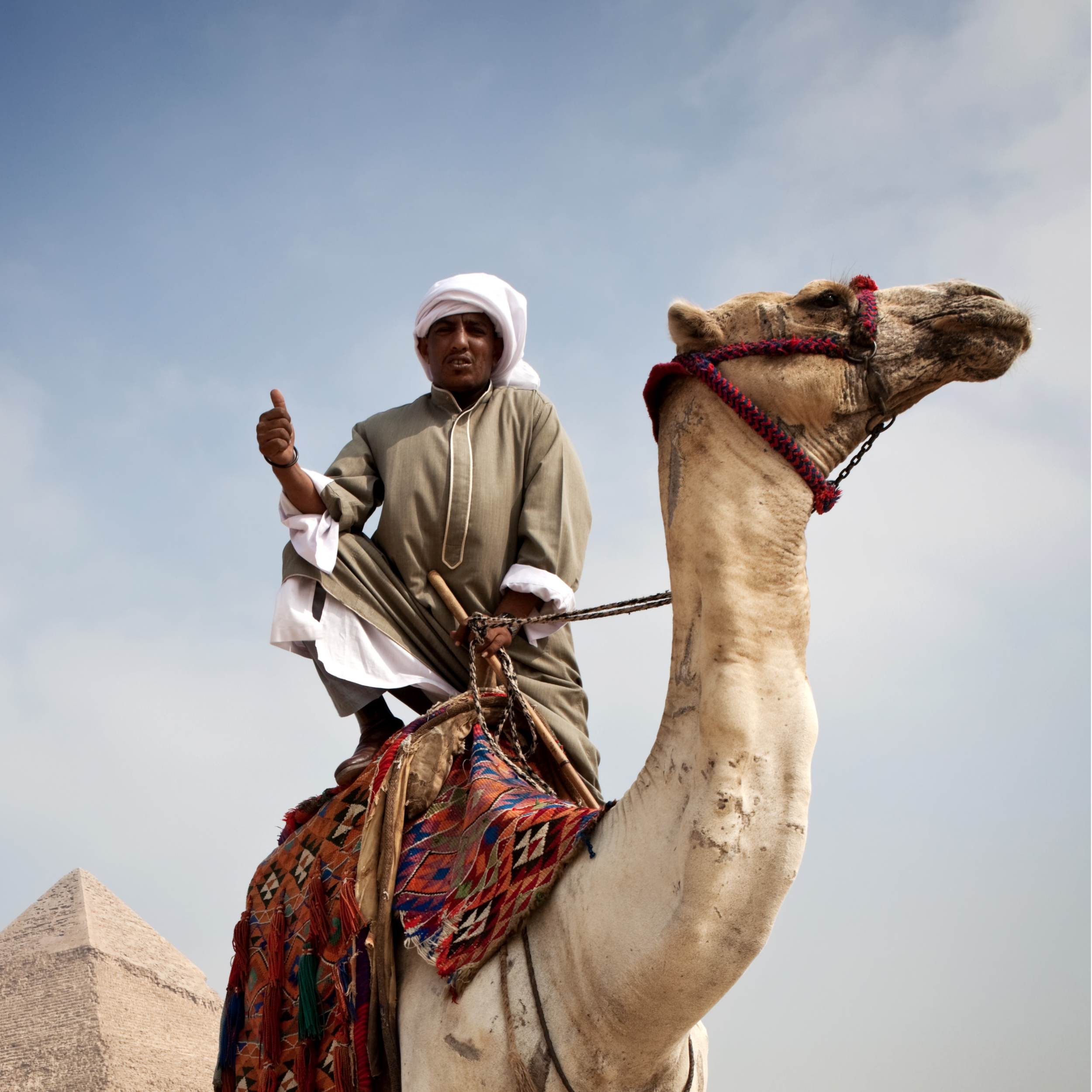 A middle eastern man rides a camel to evoke the idea of ancient Bible characters