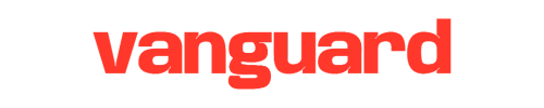 Vanguard logo in red text on a black background