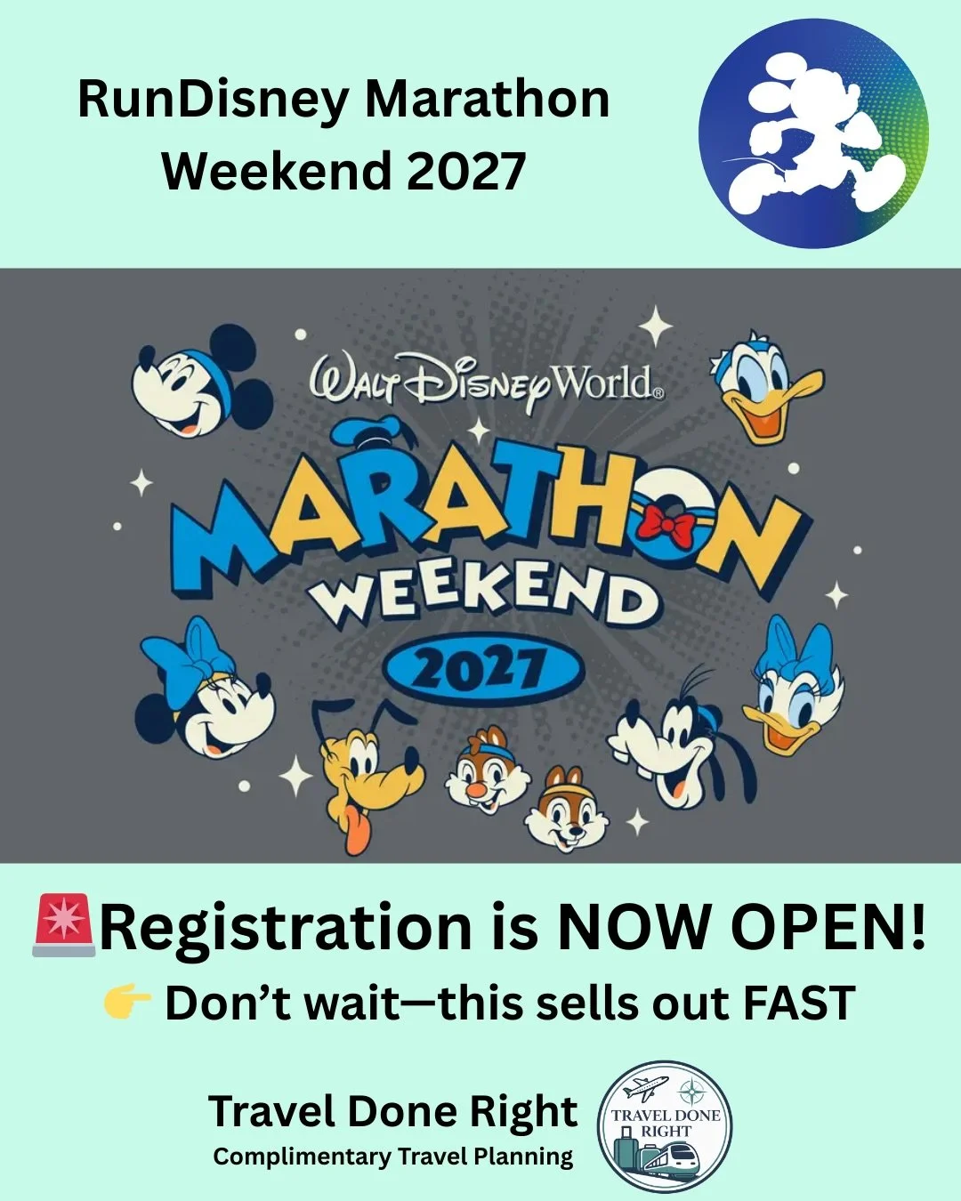 🏃&zwj;♂️ runDisney Marathon Weekend 2027 registration is now OPEN 🏰✨

This is one of the most popular race weekends of the year&hellip; and it sells out FAST.

If you&rsquo;re thinking about running (5K, 10K, Half, Full, or even Dopey), the trip pl