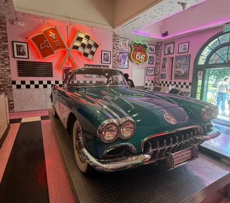 Photo of a corvette from inside the corvette diner