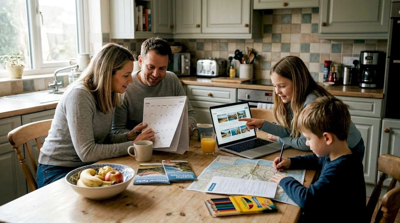 Family planning a theme park vacation with a travel advisor