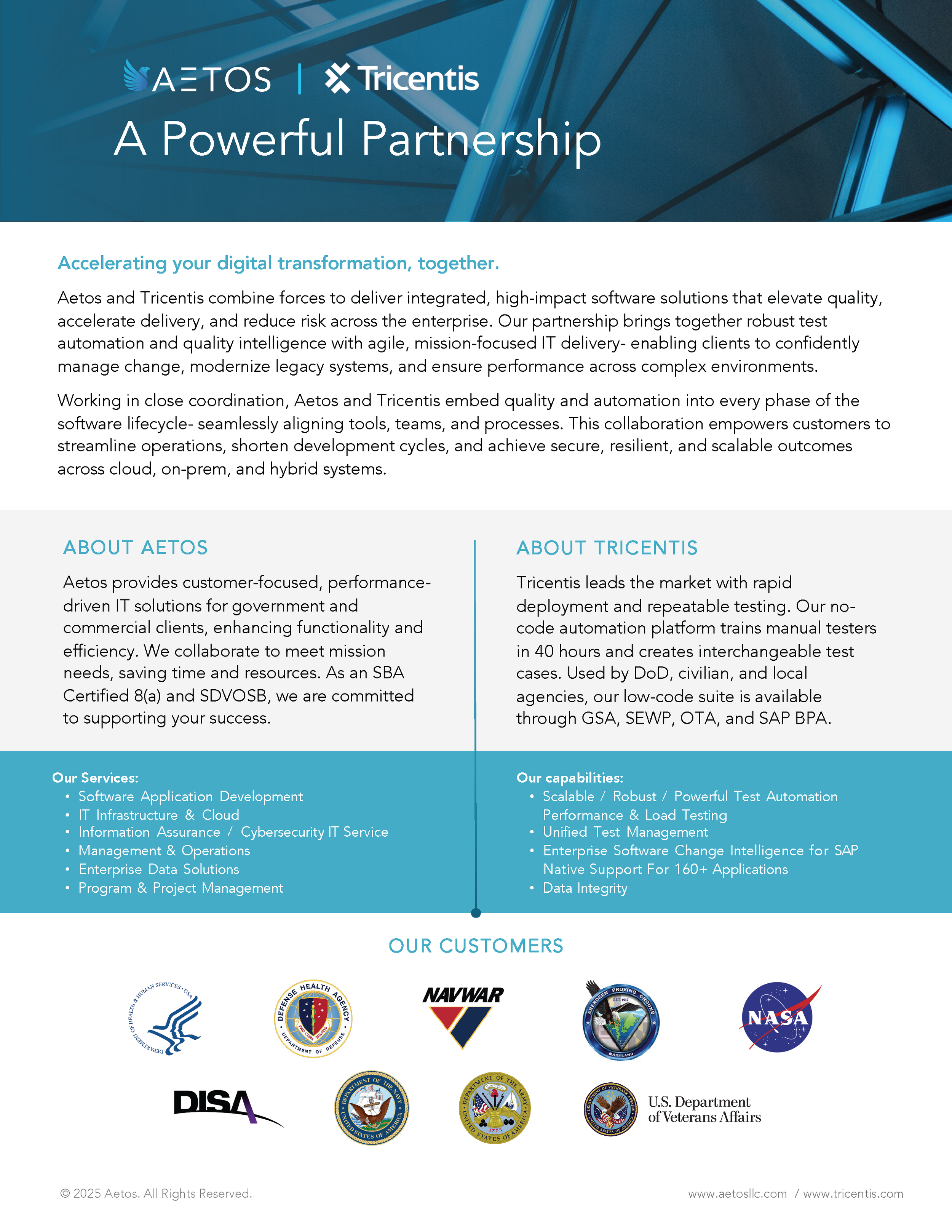 Slick sheets communicating partnership and combined solution capabilities.