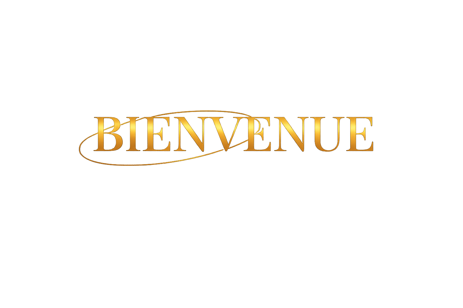 Un panneau lumineux avec l'inscription 'BIENVENUE' en lettres dorées.