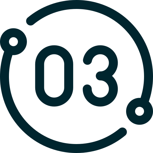 Icon showing the number 03 inside a circle, with a smaller circle and line attached as a design element.