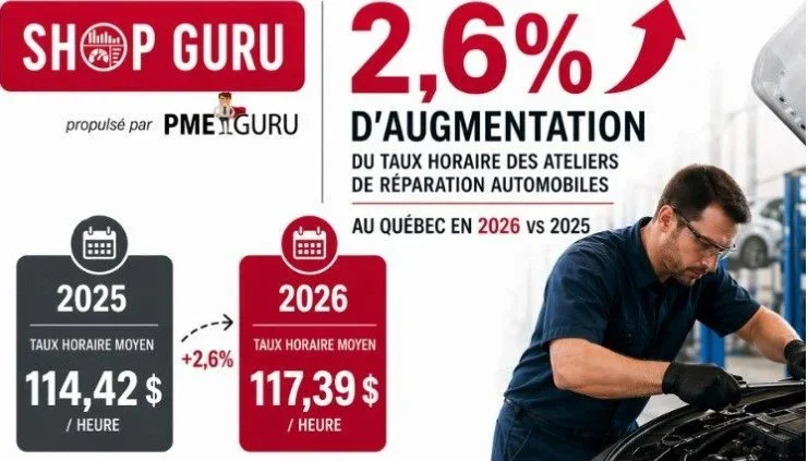 Évolution taux horaire, achats en ligne et du rapport pièces vs main-d'oeuvre