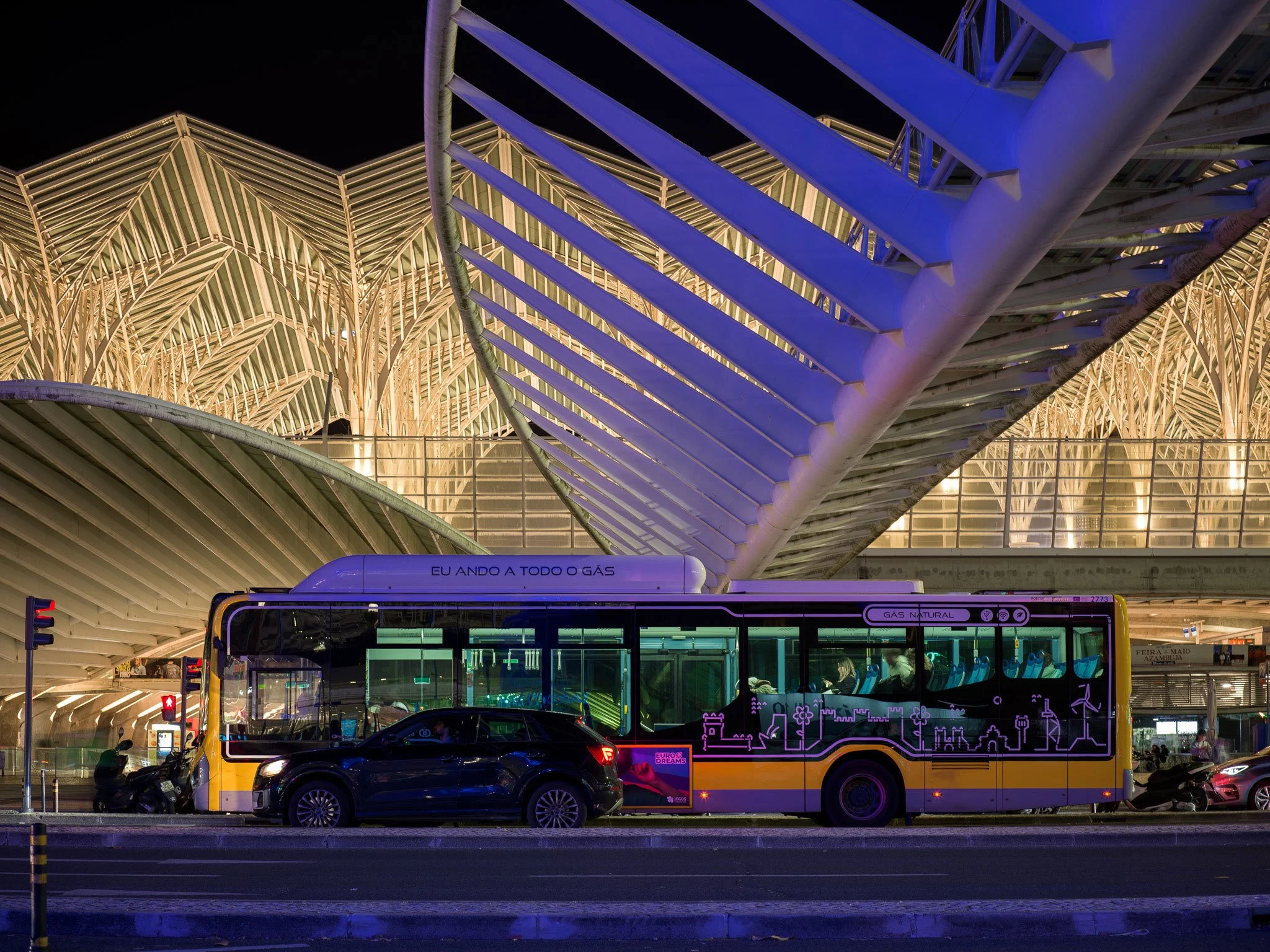 Oriente Station by night, Lisbon | Design by Santiago Calatrava