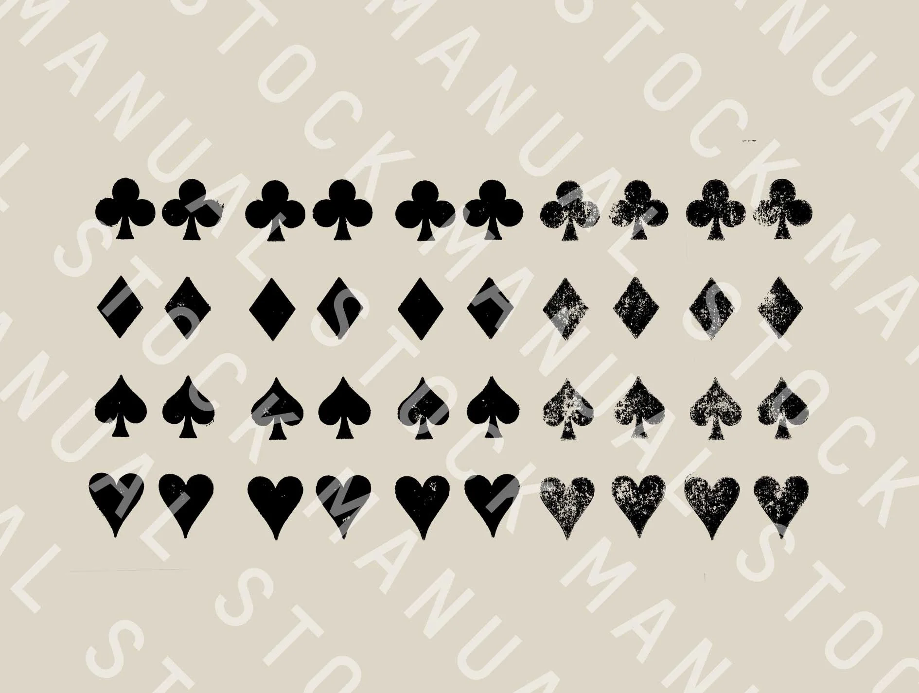 High-res scanned letterpress playing card suit icons for graphic designers asset library