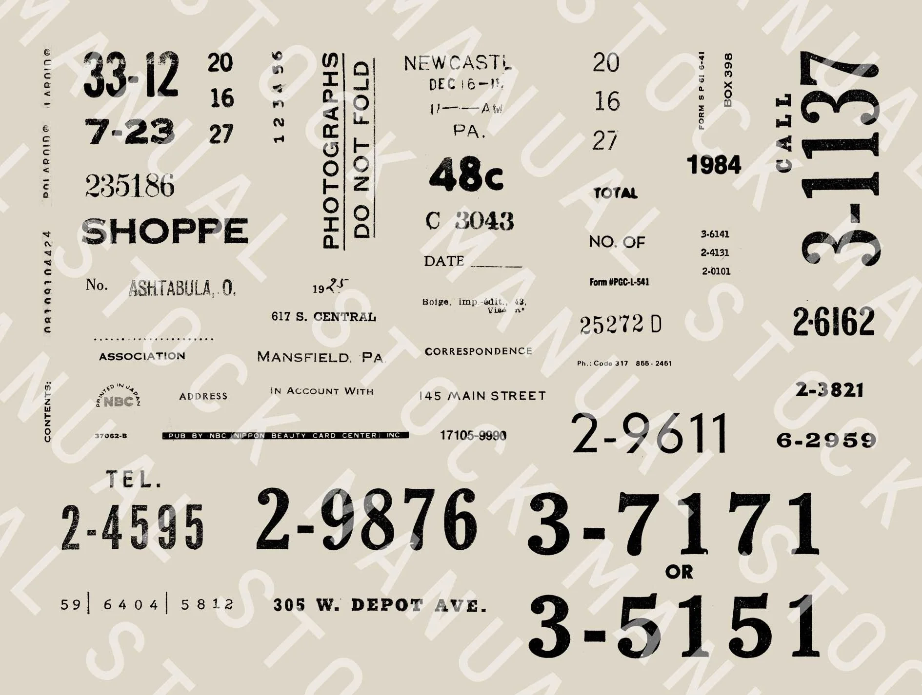High-res scanned typography and numbers for graphic designers asset library