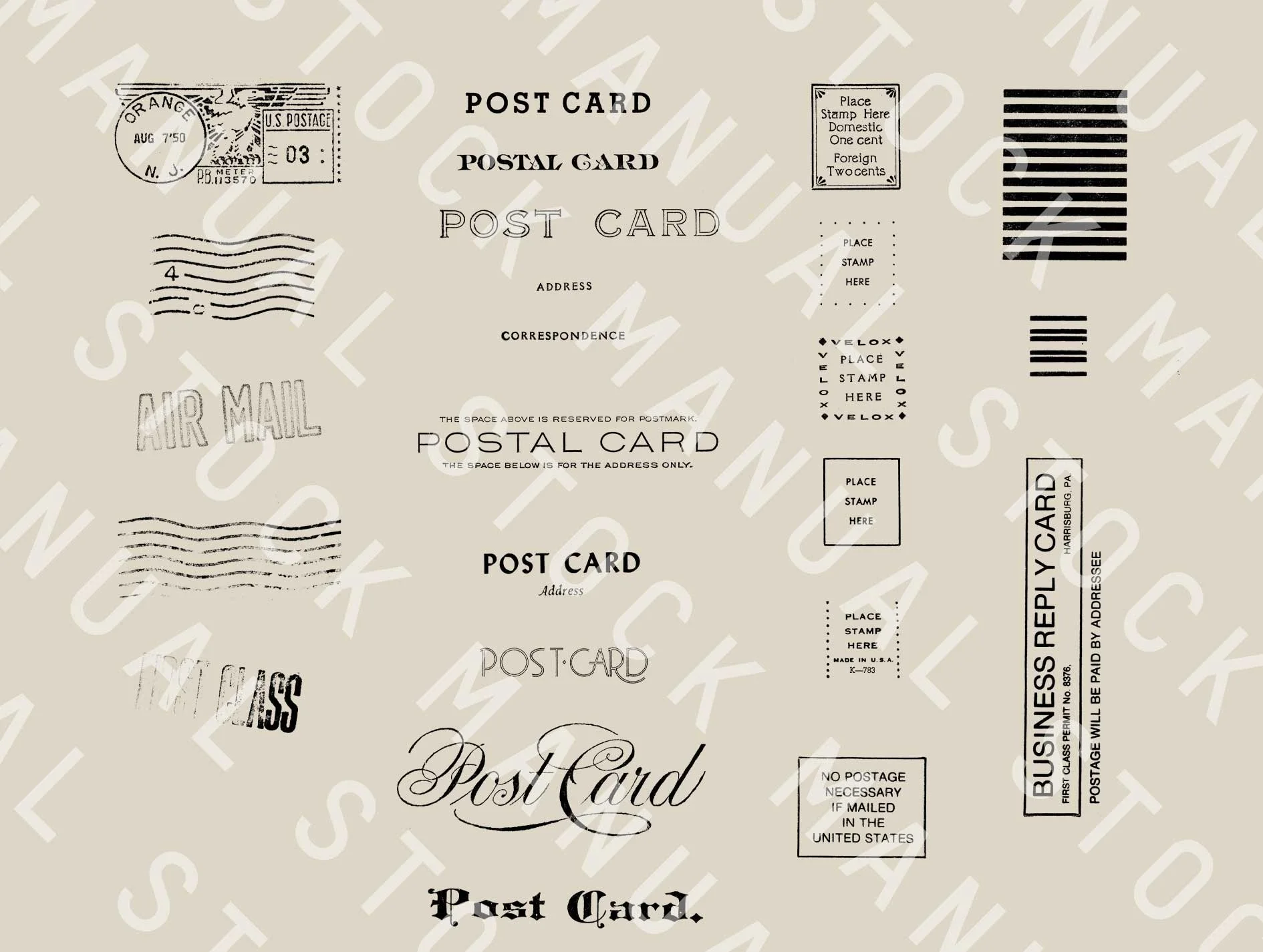 High-res scanned postcard graphics for graphic designers asset library