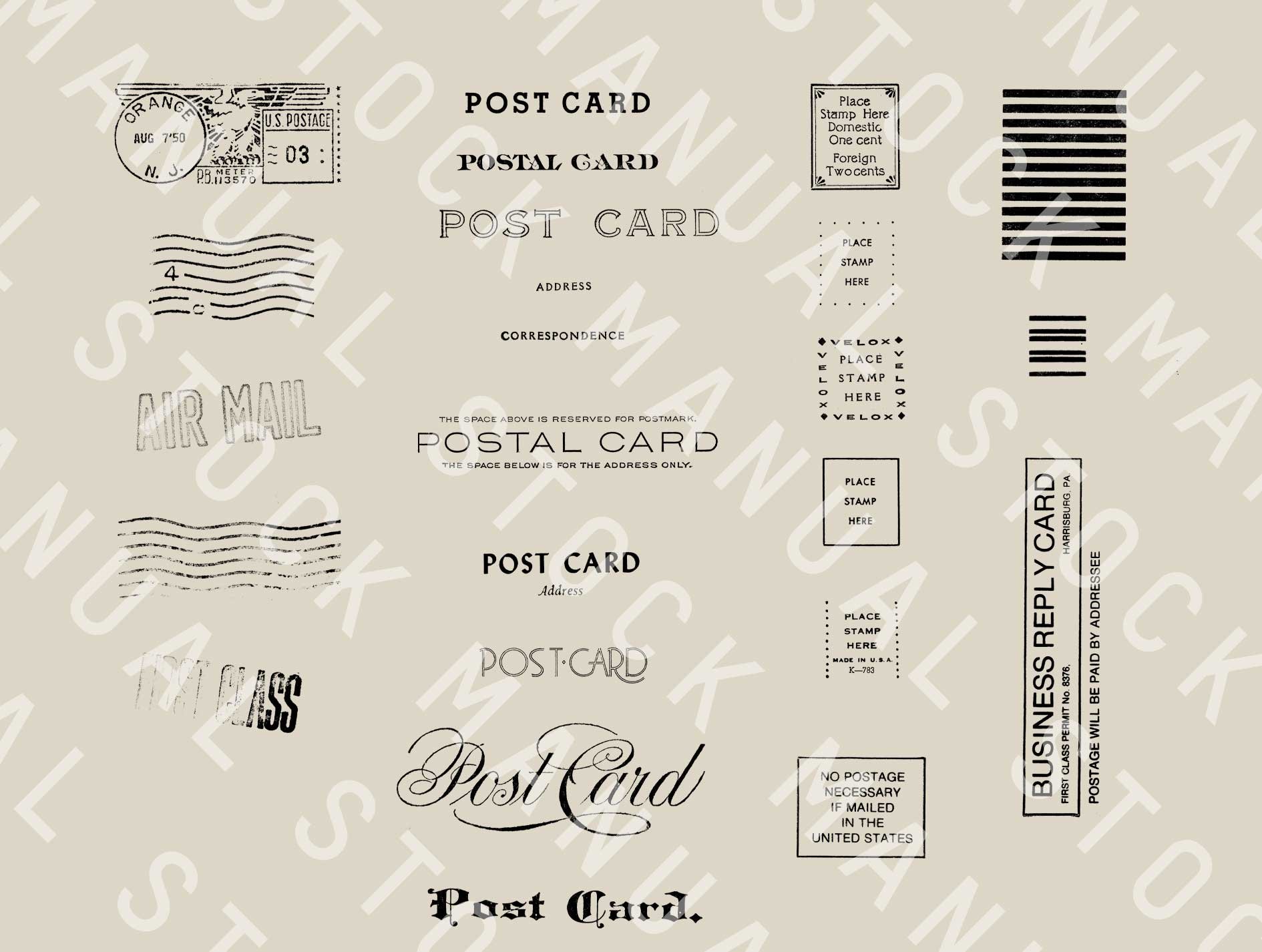 High-res scanned postcard graphics for graphic designers asset library