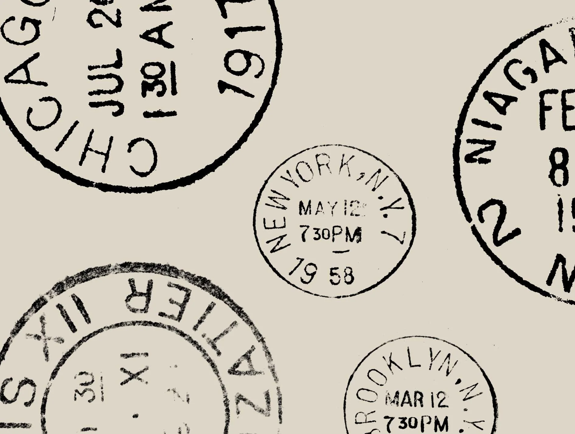 High-res scanned vintage circular postage stamps for graphic designers asset library