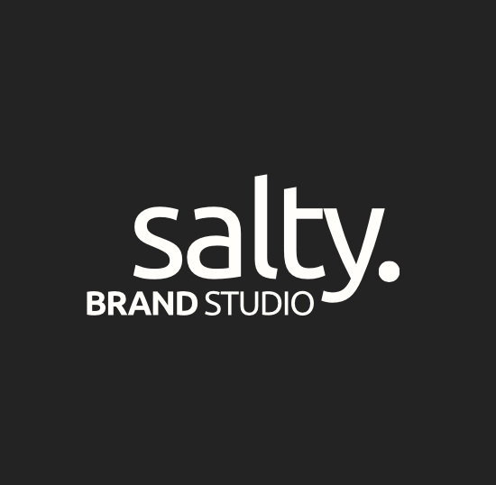 Salty. Brand Studio logo on a black background with white text.