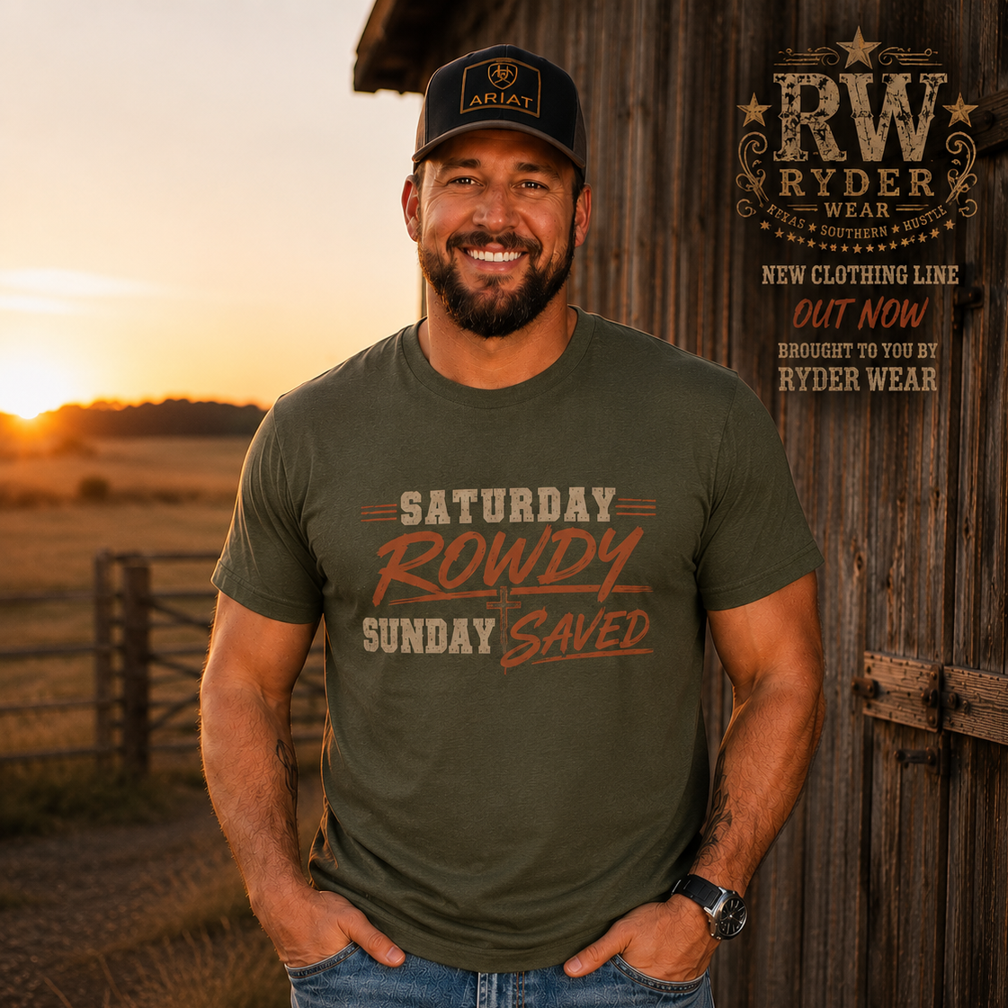 Saturday Rowdy Sunday Saved Unisex Western Graphic Tee