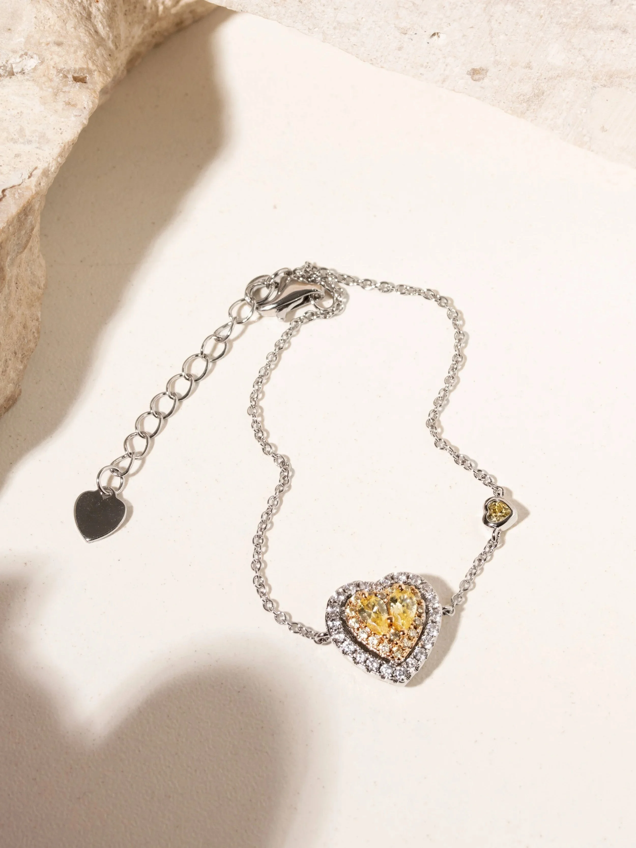Pulseira Coração com Zircônias Fancy Yellow