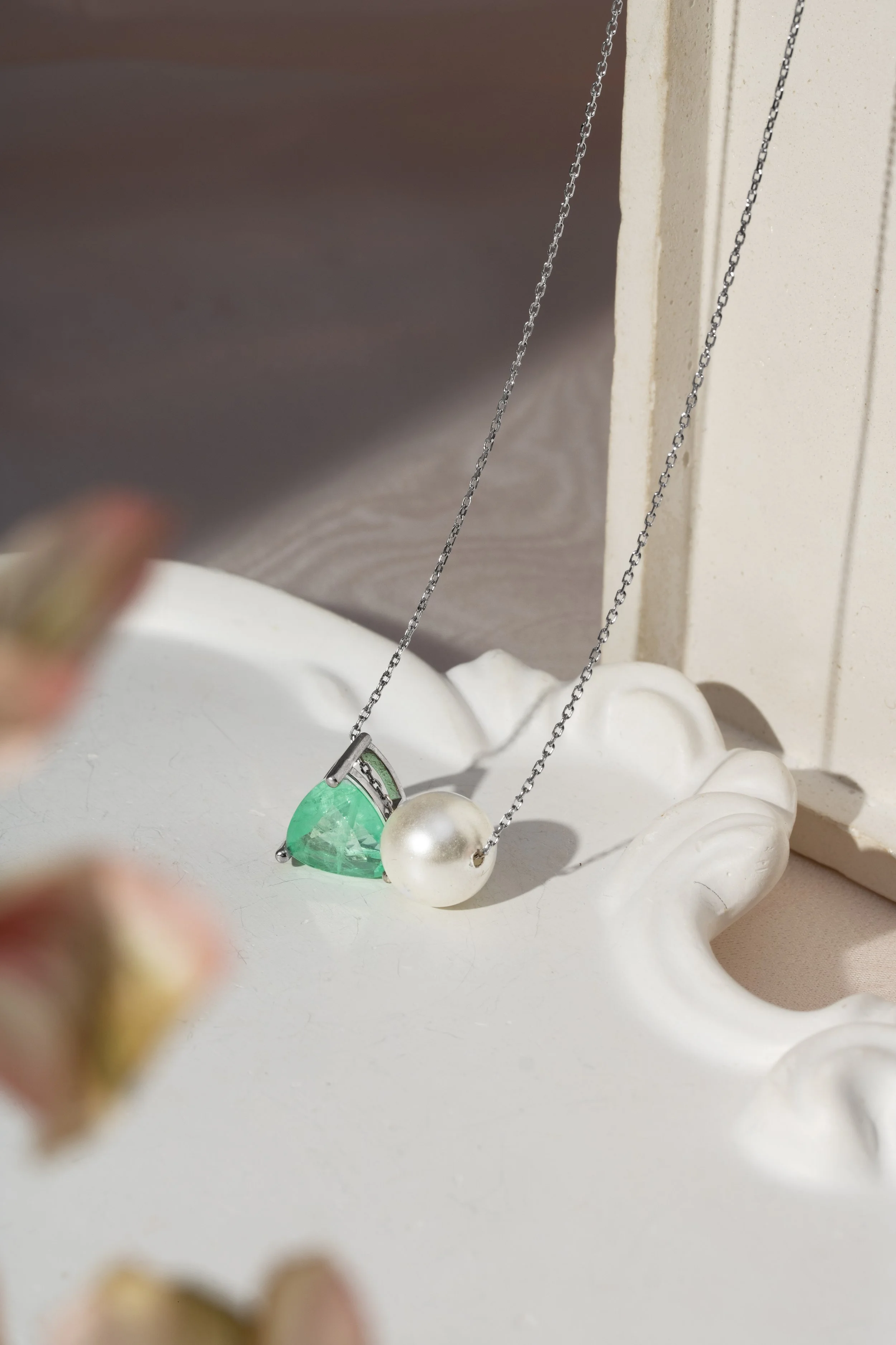 Colar Esmeralda Fusion & Pérola Shell - Prata 925