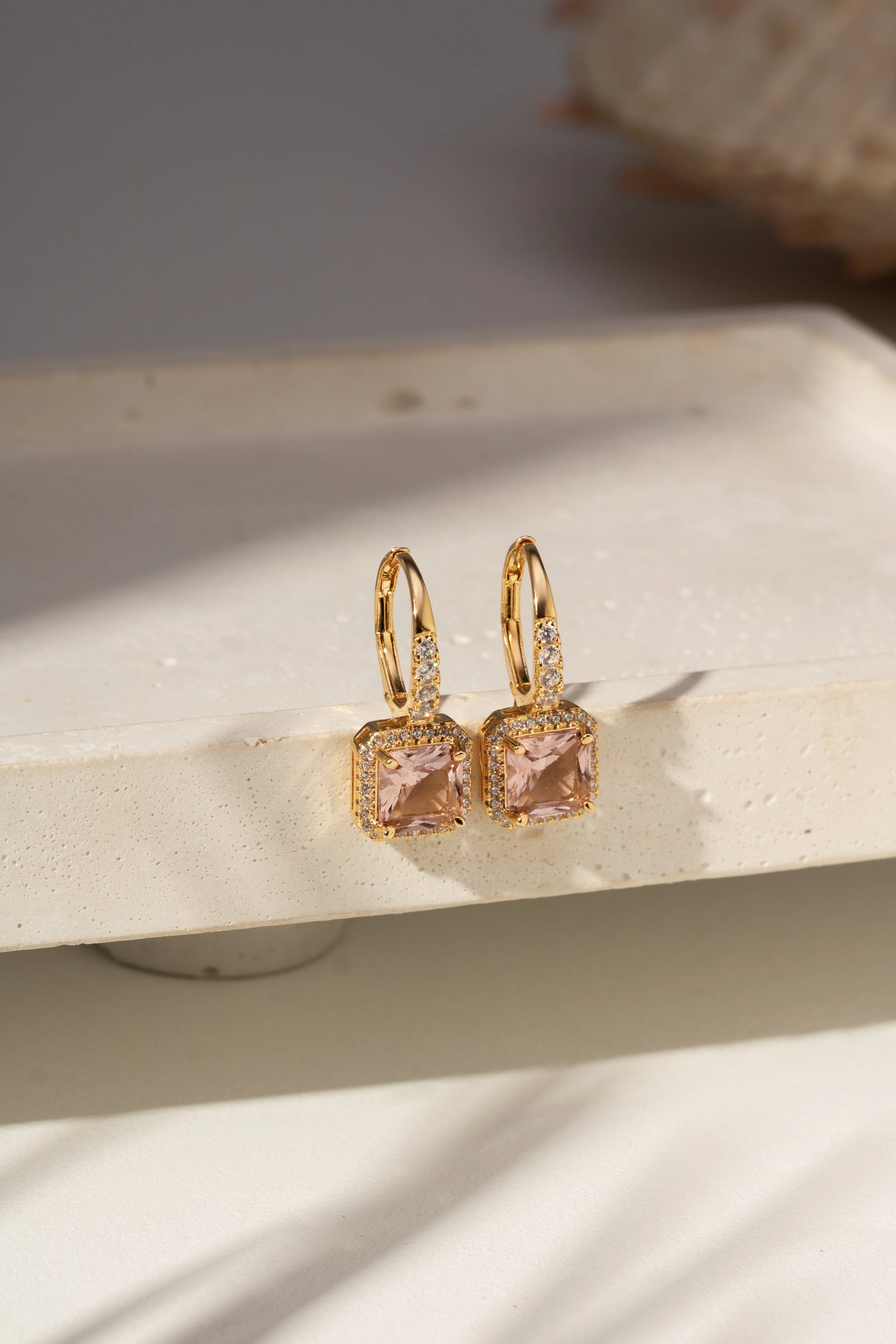 Brinco Cristal Morganita com Zircônias