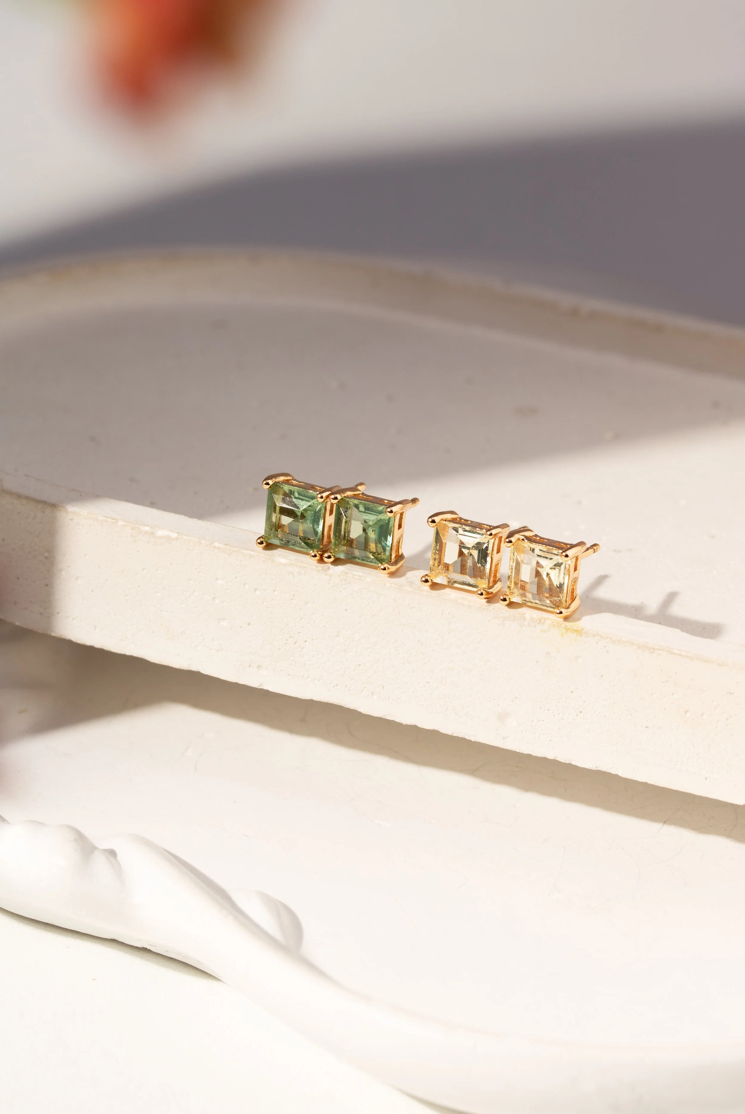 Brinco Quadrado Ametista Verde e Citrino Banhado a Ouro 18k