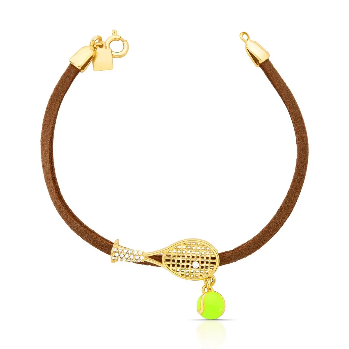 Pulseira em Camurça com Raquete de Beach Tênis e Bola Esmaltada