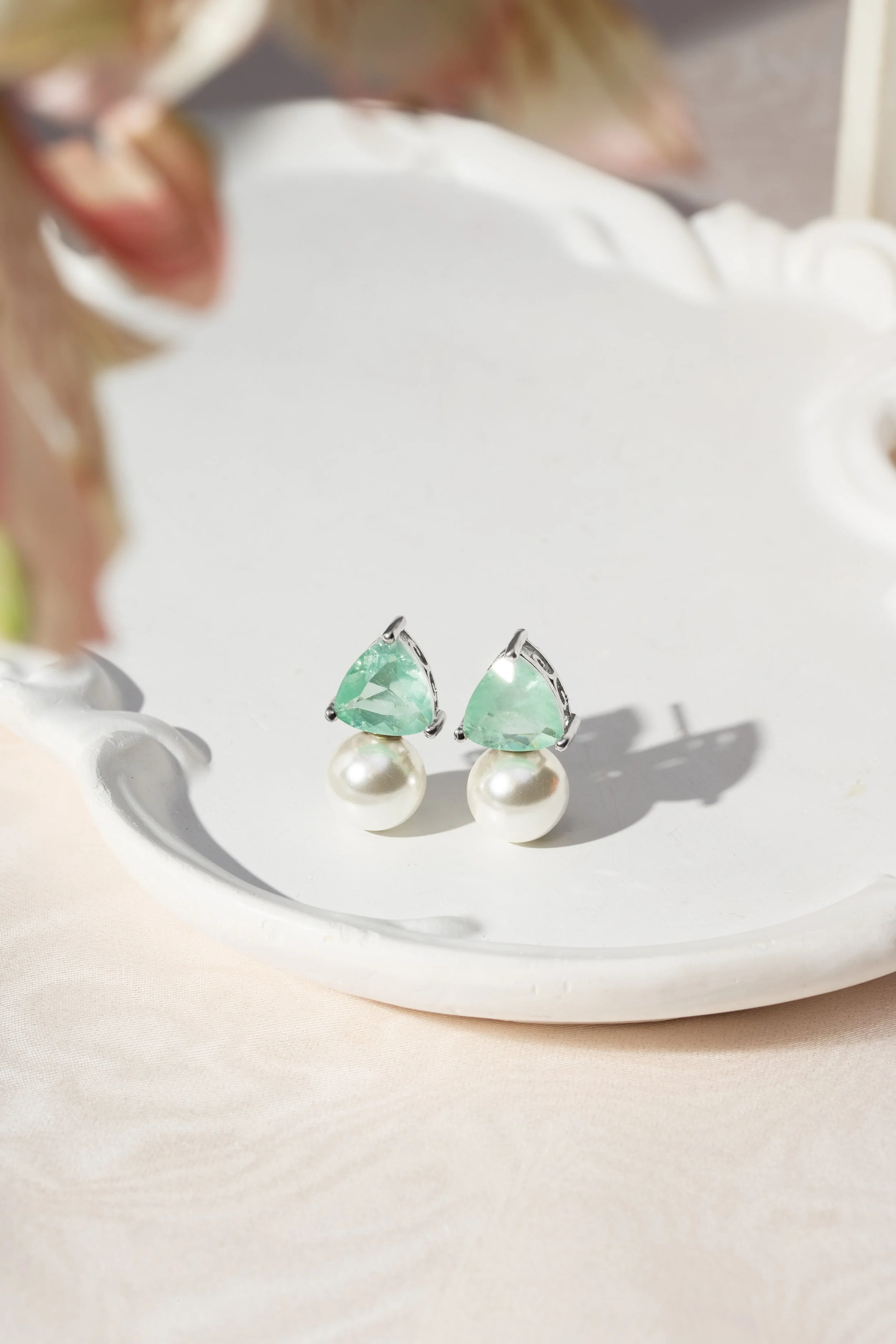 Brinco Esmeralda Fusion & Pérola Shell - Prata 925