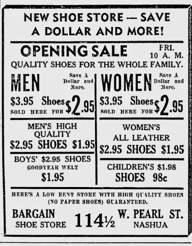 Alec's Shoes opening advertisement 1938
