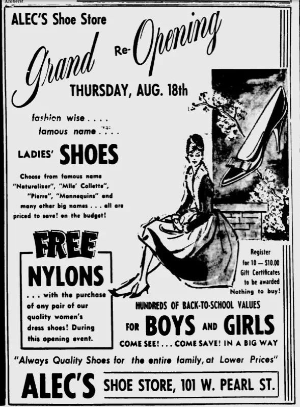 Alec's Shoes reopening advertisement 1960