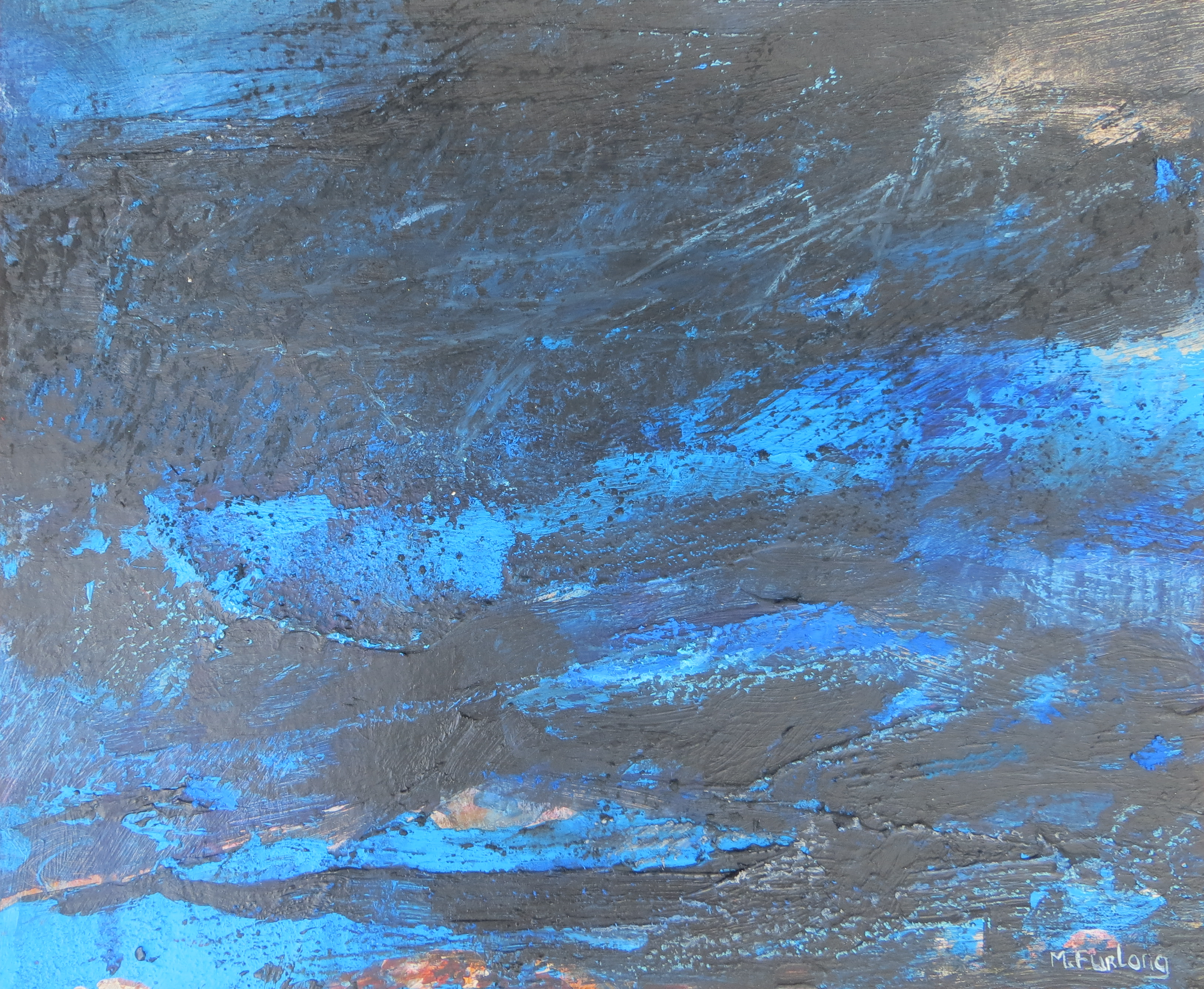 Landscape Study With Blue and Black 2 - original mixed media painting on paper (H16xW20cm)