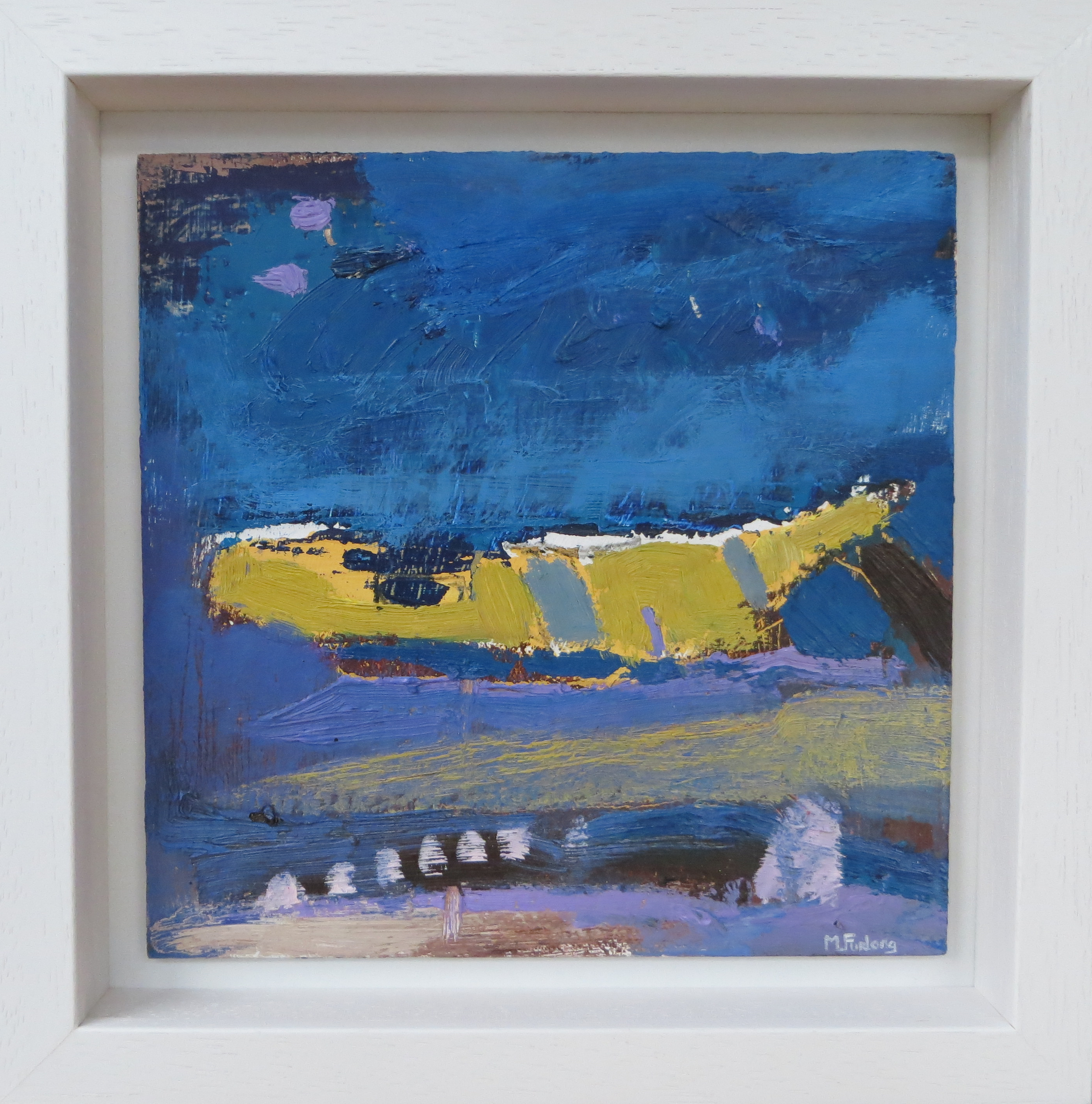 Mostly Blue Some Yellow (Internal World 11) - original oil painting on wood (framed)