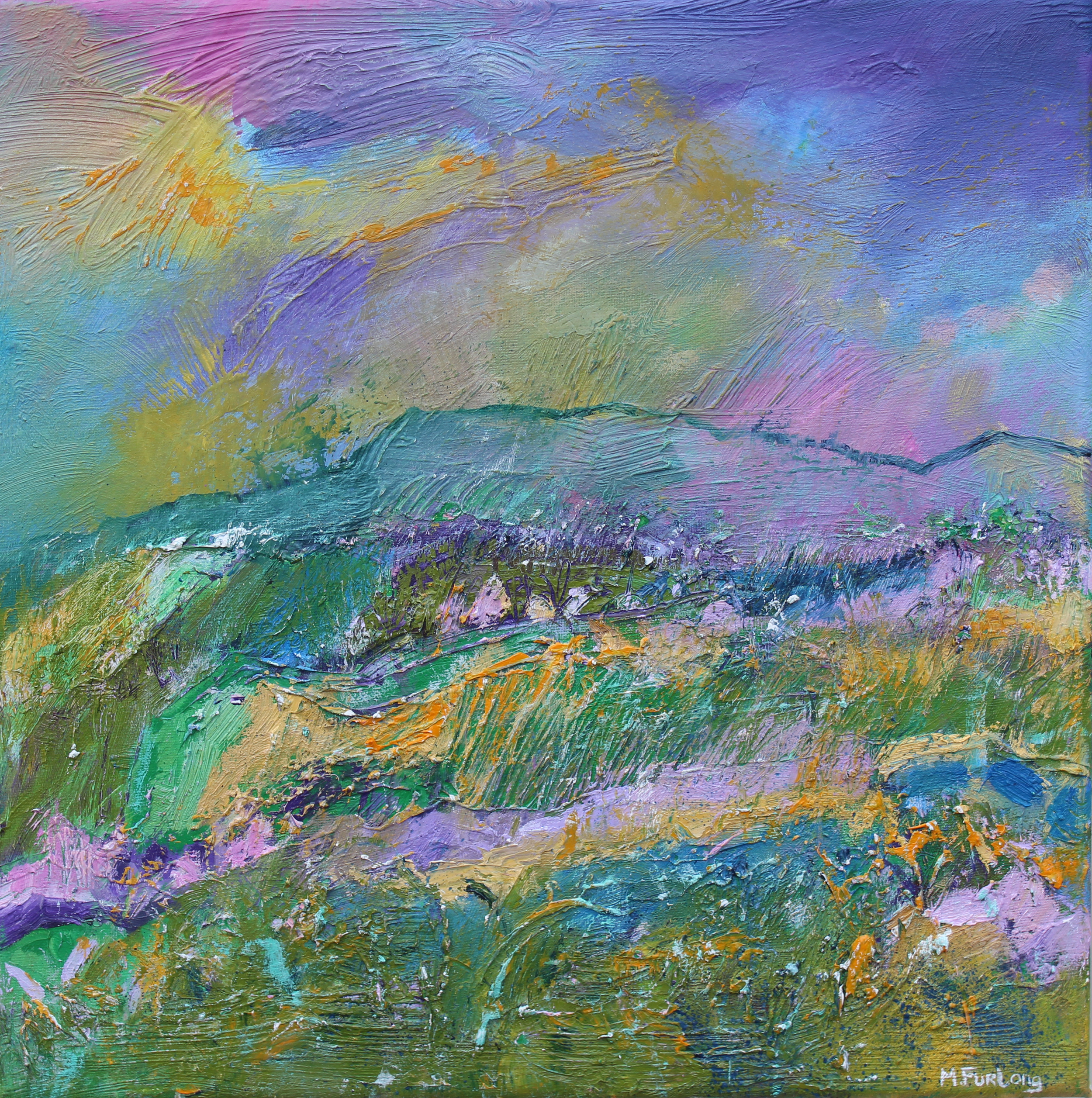 The View From The Hill In Colour III -  original oil painting on canvas (H30xW30cm)