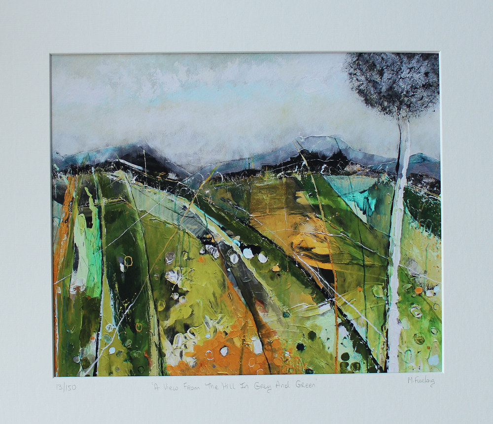 A View From The Hill In Grey And Green - Limited Edition Print (H25xW30cm)