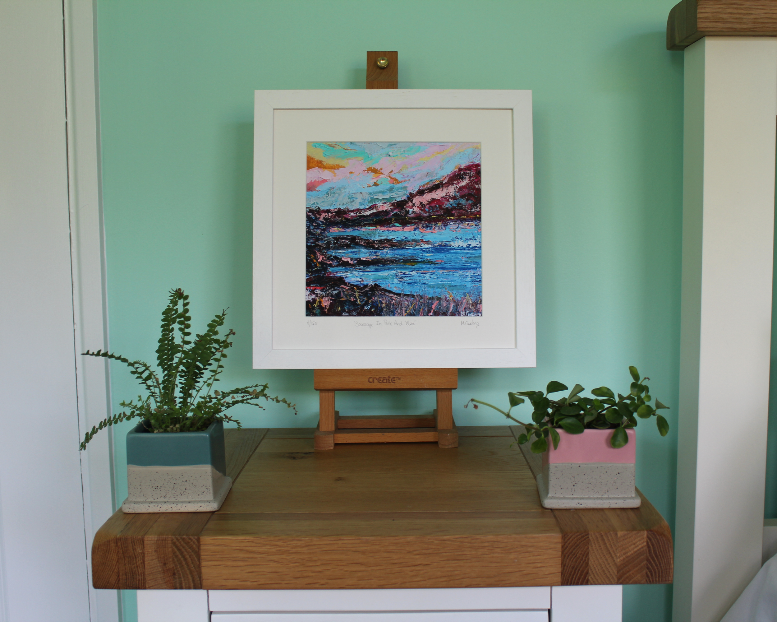 Seascape In Pink And Blue framed print in situ.png