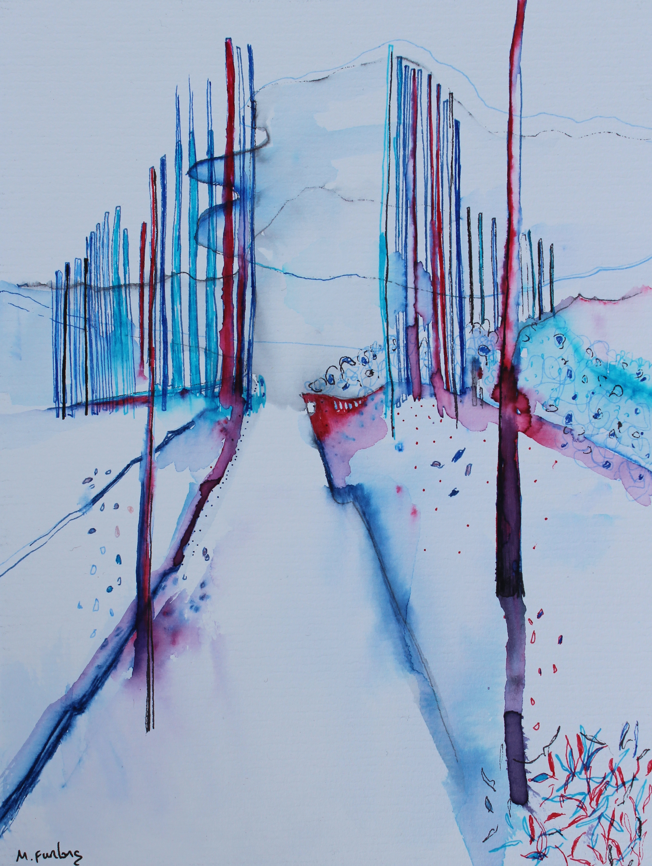 Pathways And Pillars 3 - original ink pen drawing on card (H19.5xW14.5cm)