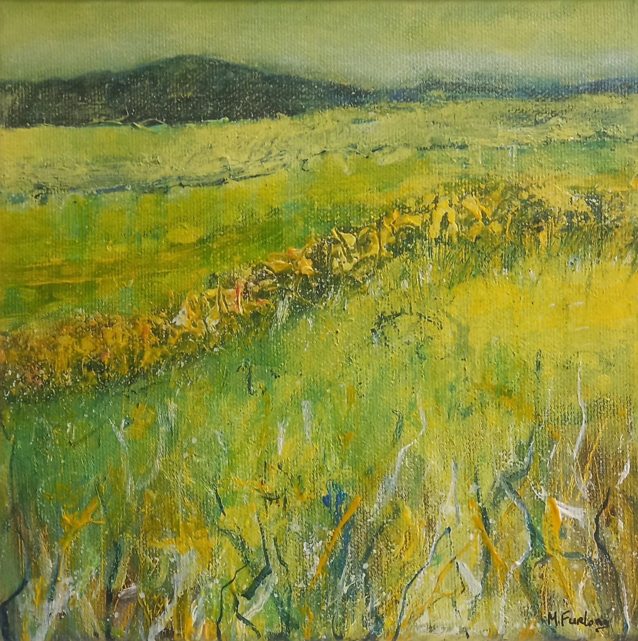 Wild Ireland 2 - Irish landscape painting in yellow acrylic on canvas by Irish artist Martina Furlong