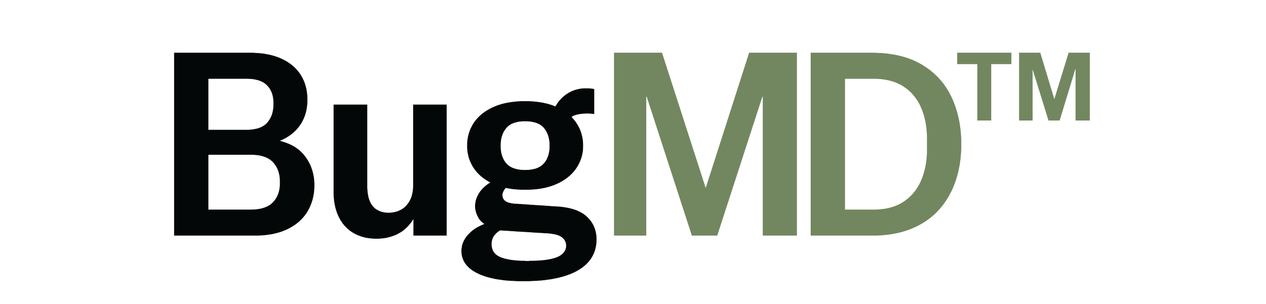 Logo with the words "BugMD" in black and green text.