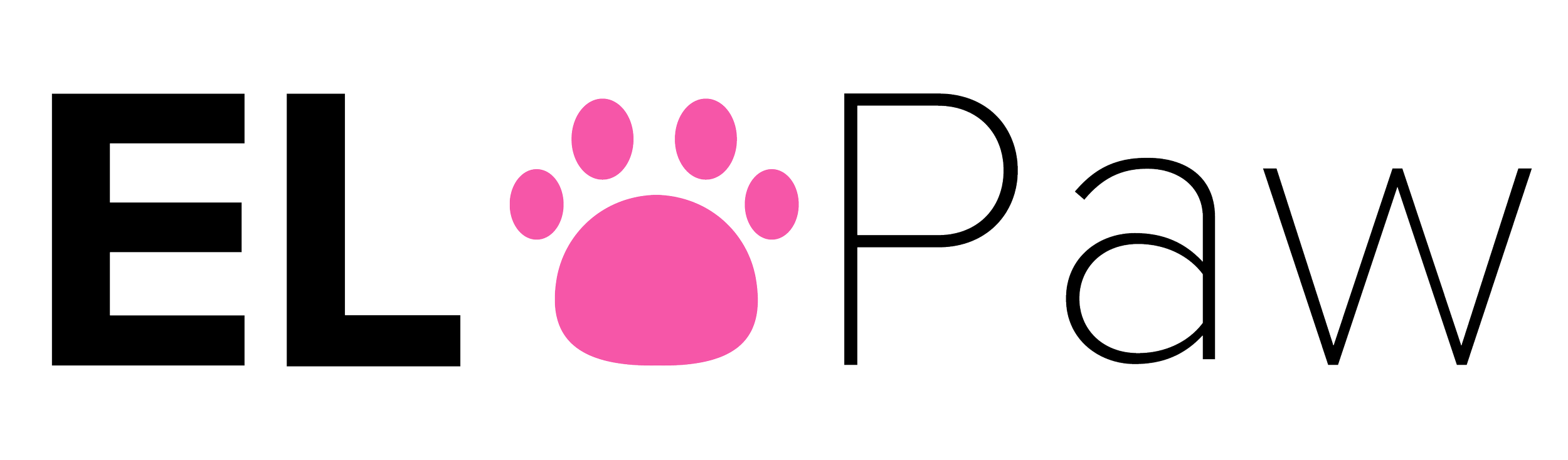 Logo with the word 'ELLE' in black outline letters, a pink paw print replacing the letter 'O', and the word 'Dog' in black outline letters.